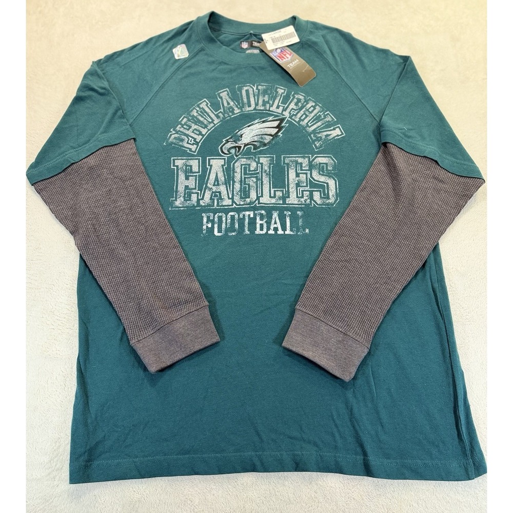 NFL Team Apparel Men's L Philadelphia Eagles Thermal L/S Tshirt Teal‎ Grey NWT